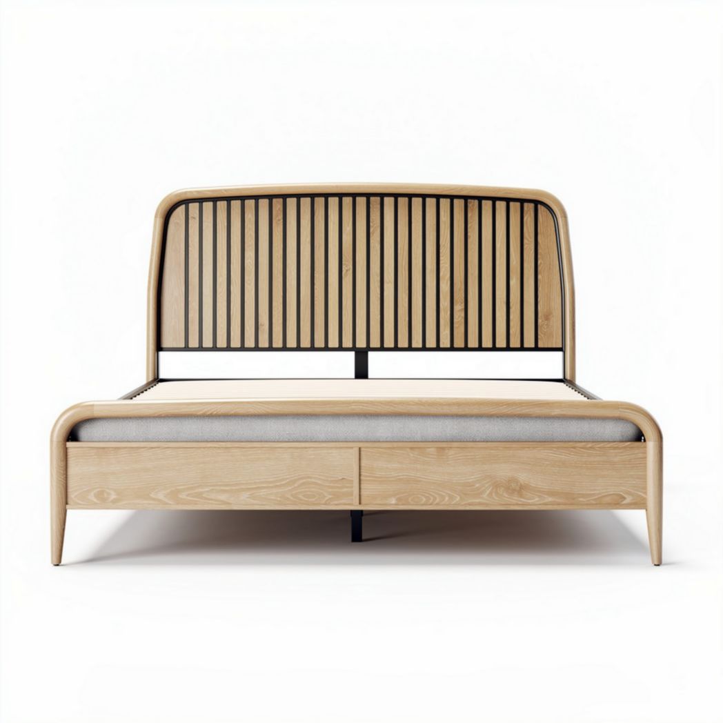 Lit en bois avec tête de lit en métal et rangement intégré 200 x 150 x 100cm