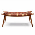 Banc en bois avec assise tissée en cuir brun 45 x 30 x 20cm