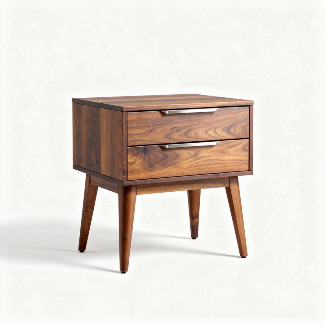 Table de chevet en bois foncé avec deux tiroirs dimensions 50 x 45 x 40cm