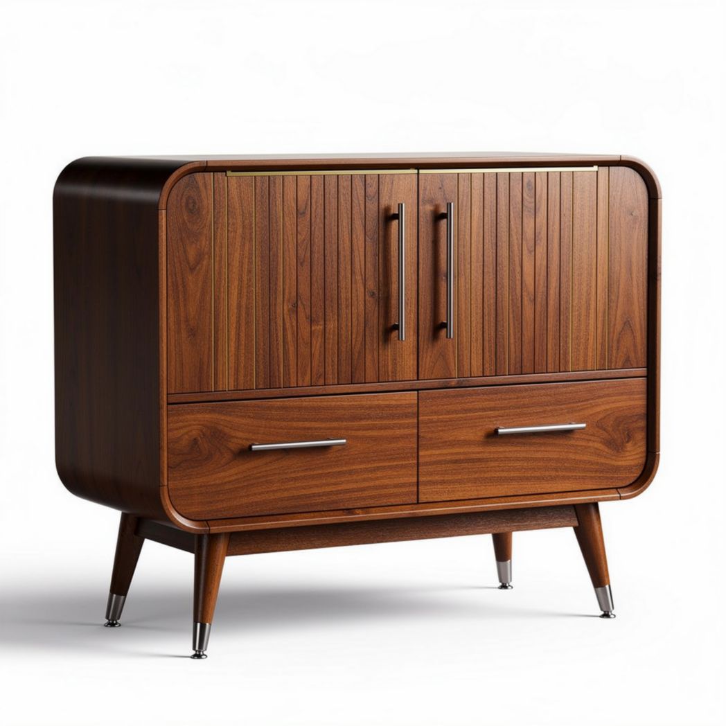 Buffet en bois foncé avec finitions en métal 120 x 45 x 80cm