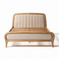 Lit en bois de hêtre naturel avec tête de lit en tissu beige 190 x 140 x 90cm