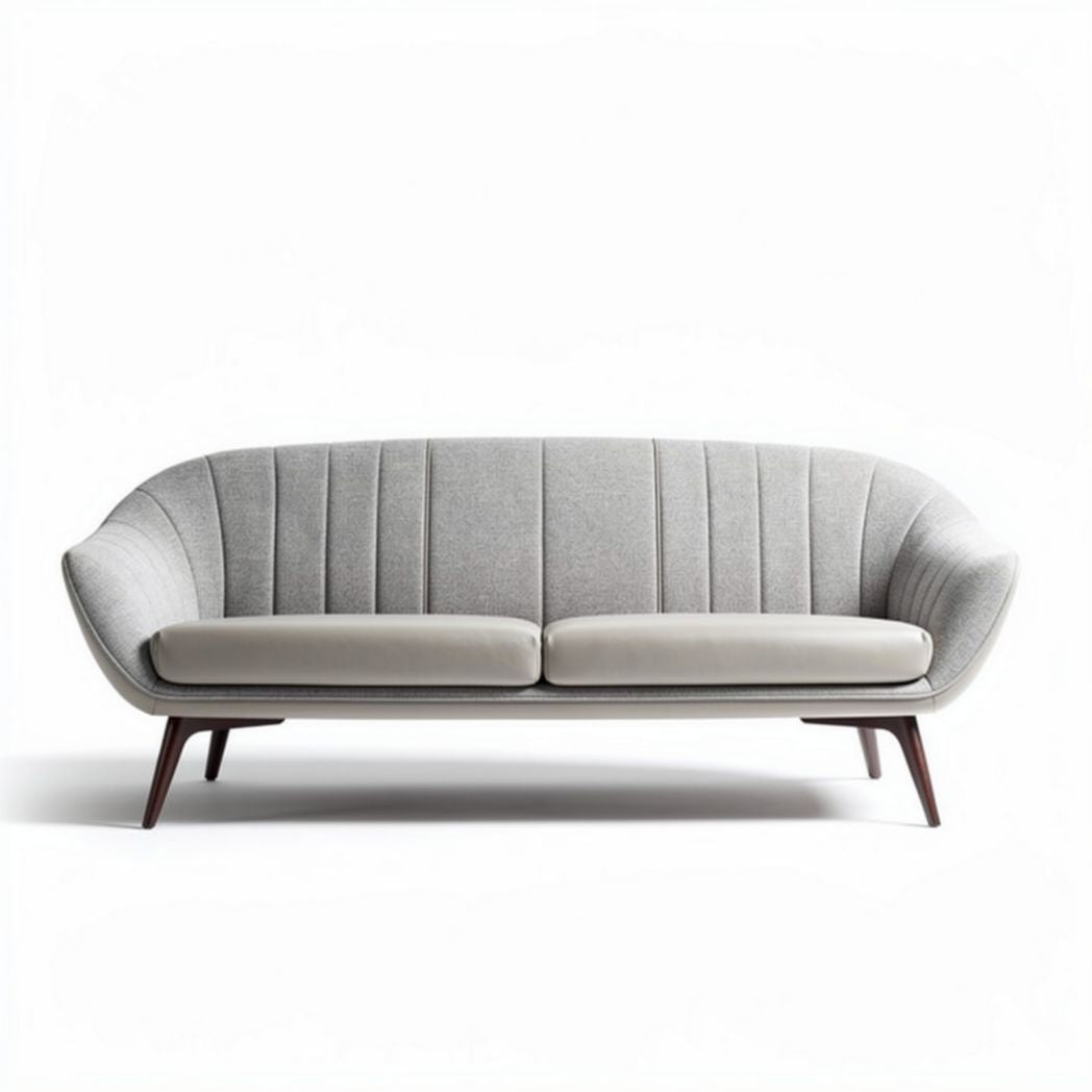 Canapé en tissu gris clair et simili cuir 180 x 80 x 75cm avec pieds en bois