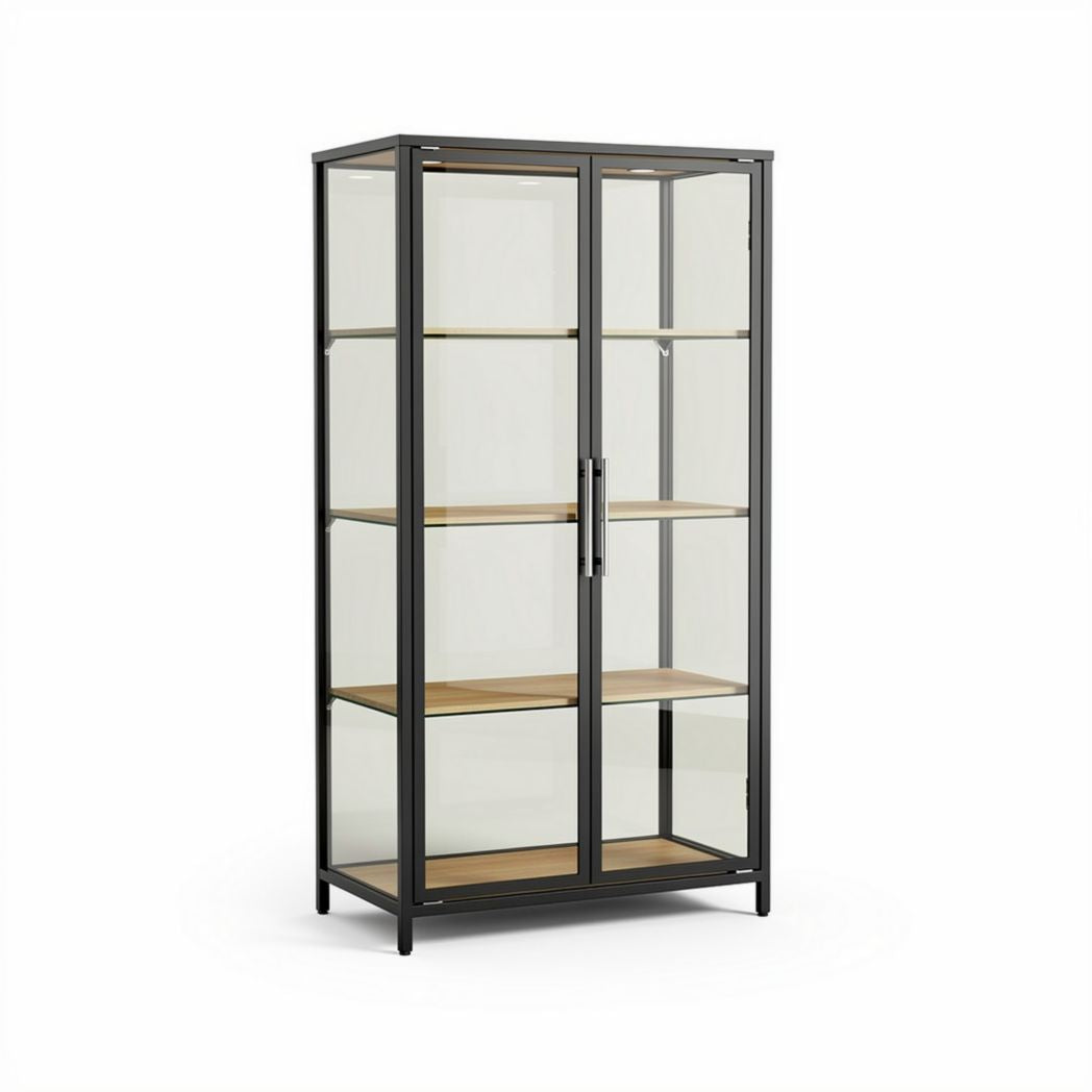 Vitrine en verre avec étagères en bois dimensions 80 x 40 x 160cm finition noire