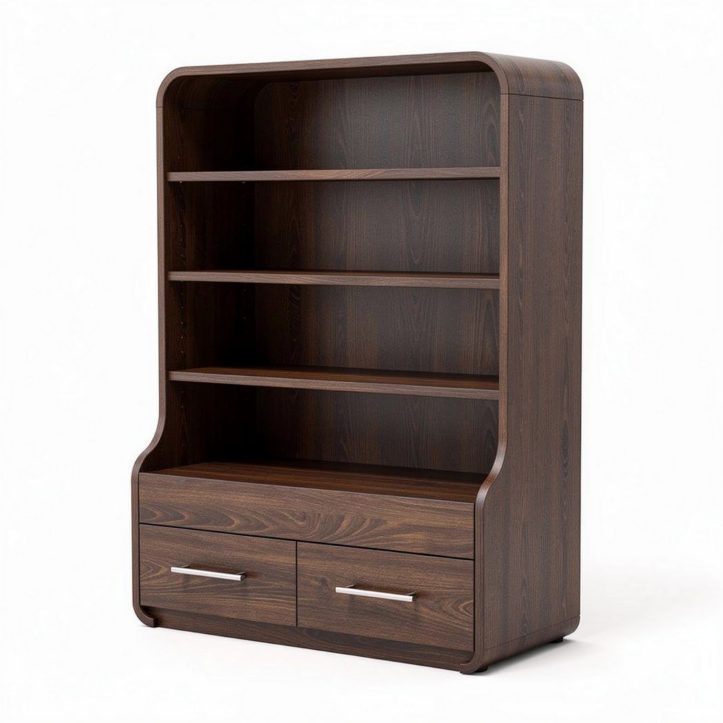 Bibliothèque en bois foncé avec étagères et tiroirs 90 x 30 x 150cm