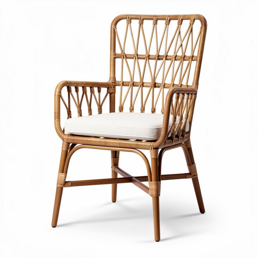 Chaise en rotin avec coussin rembourré blanche dimensions 70 x 65 x 100cm