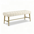 Banc rectangulaire en tissu beige avec pieds en métal doré 120 x 40 x 45cm